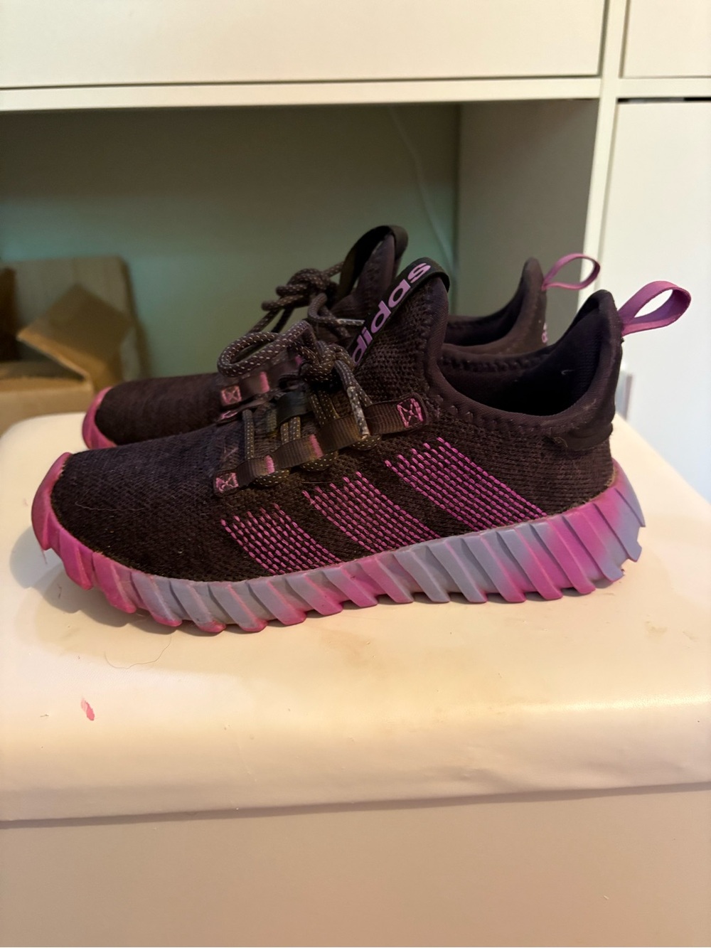 Adidas Kaptir Kids Black & Purple Knit Sneakers - Picture 4 of 6
